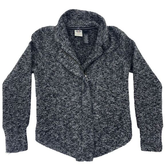 Harley Davidson Womens Biker Cardigan Sweater Black Marled Notch Lapel Zipper XS - Picture 1 of 7